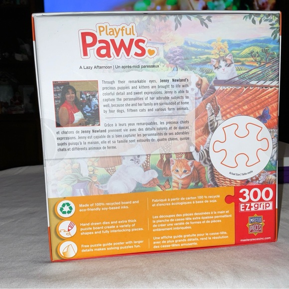 Playful Paws A Lazy Afternoon; 24x18 300 EZ-Grip pcs Master Pieces puzzle New - Picture 5 of 16